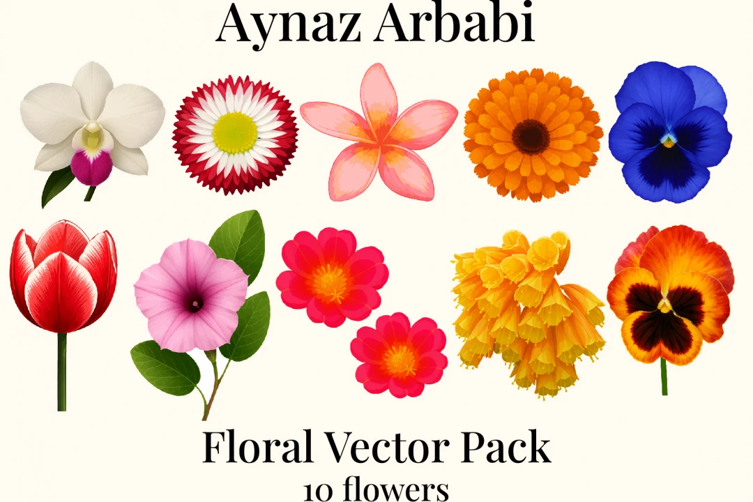 مجموعه 10عددی وکتور گل های رنگارنگ