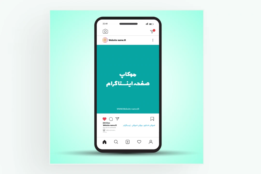 موکاپ صفحه اینستاگرام موبایل با پس زمینه سبز طرح لایه باز فتوشاپ