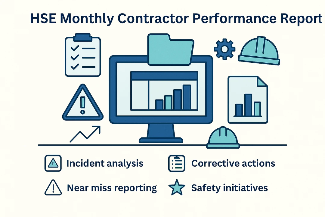 فایل اکسل گزارش ماهیانه عملکرد بخش "ایمنی، بهداشت و محیط زیست (HSE)" پیمانکاران پروژه های مهندسی، تامین تجهیزات و اجرا (EPC)