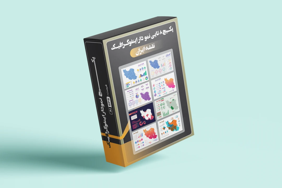 دانلود پکیج ۸ تایی طرح لایه باز اینفوگرافیک نقشه ایران | طراحی حرفه‌ای و وکتور