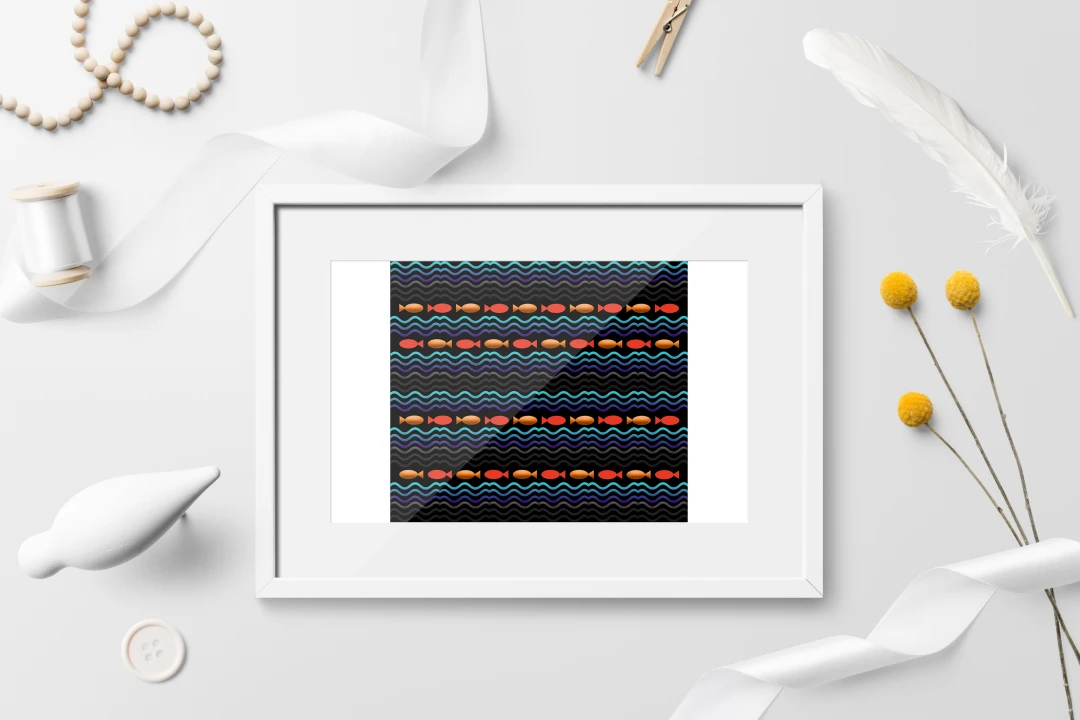 پترن ماهی و موج در رنگ های نئون/لایه باز