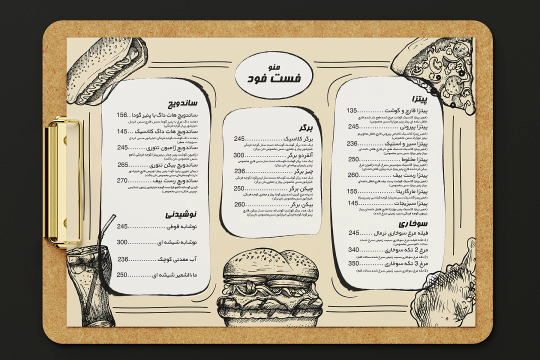 دانلود طرح لایه باز منو فست فود