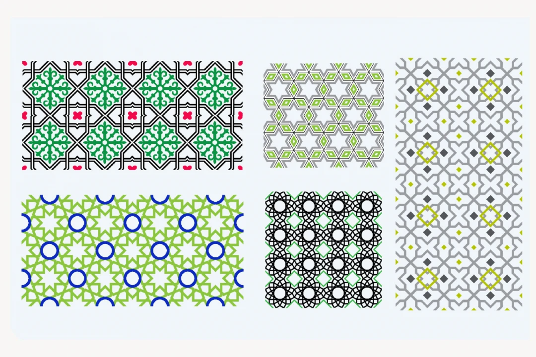 مجموعه پک وکتور طرح اسلیمی (پترن) طرح لایه باز رنگ بندی سبز و سرمه ای