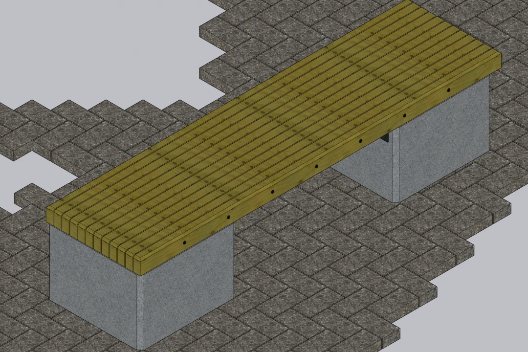 نیمکت بتنی با رویه چوب