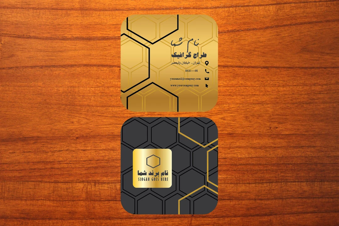 طرح لایه باز کارت ویزیت مربعی لوکس و طلایی زیبا برای تمامی مشاغل شماره 5