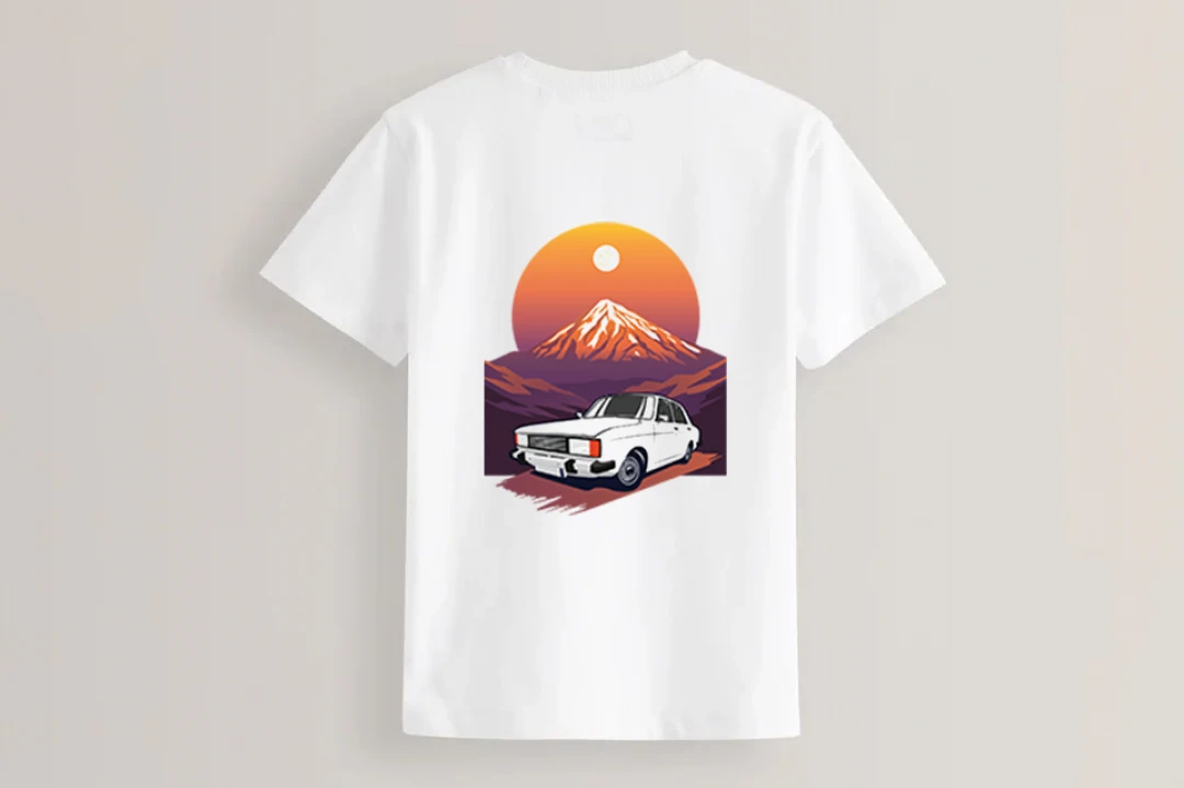 طرح تیشرت کوه دماوند و خودروی پیکان لایه باز