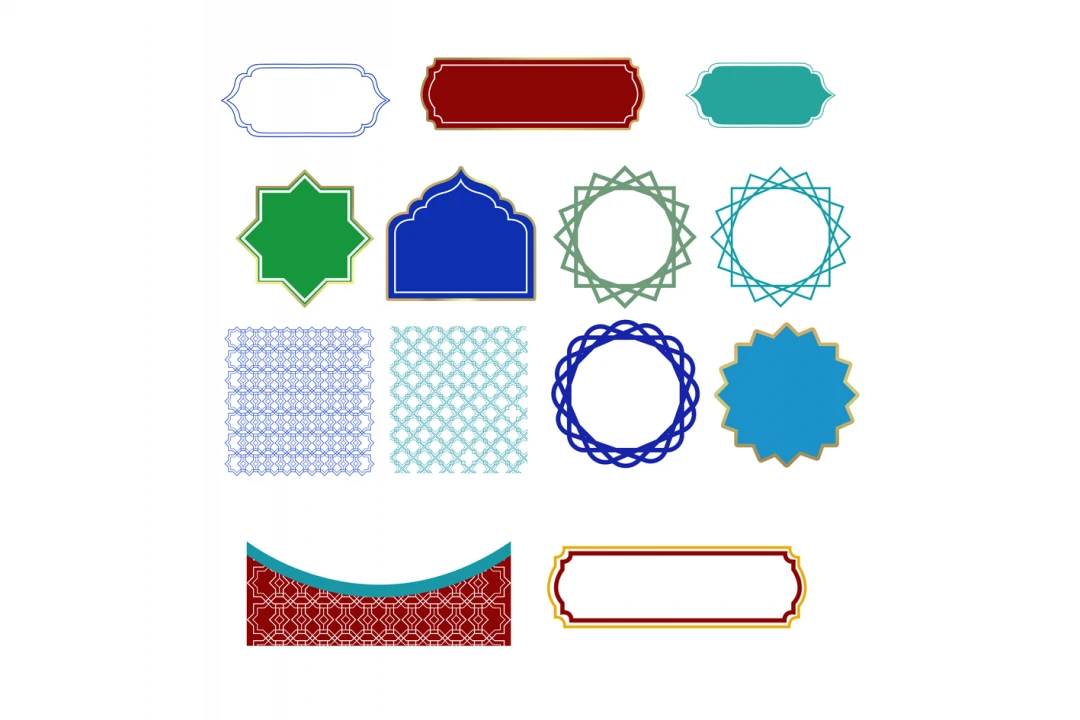 مجموعه یا پک طرح قاب و شیپ اسلیمی لایه باز رنگ بندی جذاب با استورک طلایی