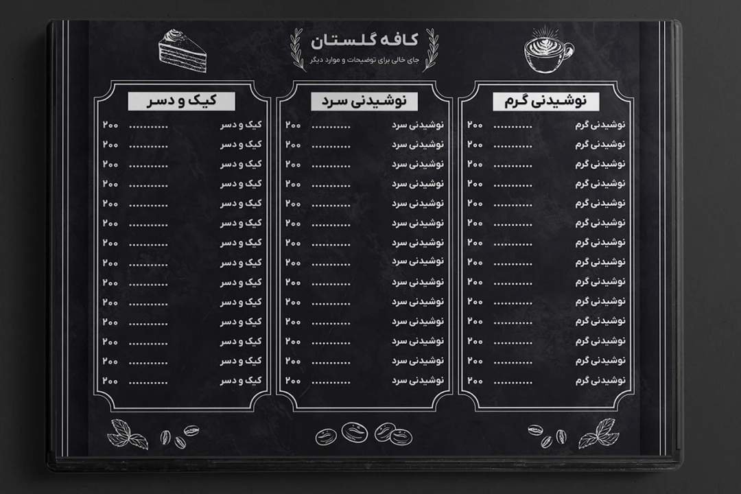 طرح منو کافه قهوه خانه جدید دسر شیک کیک نوشیدنی لایه باز فتوشاپ psd
