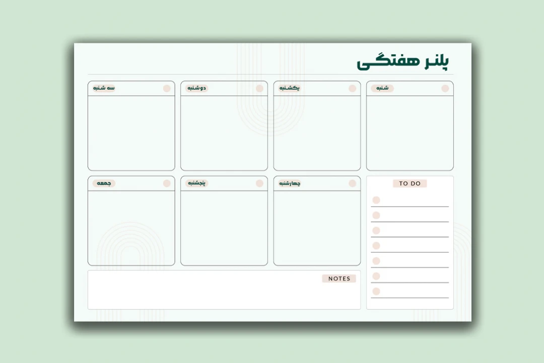 فایل لایه باز پلنر هفتگی دیواری با سایز بزرگ ۱۰۰ در ۷۰ سانت