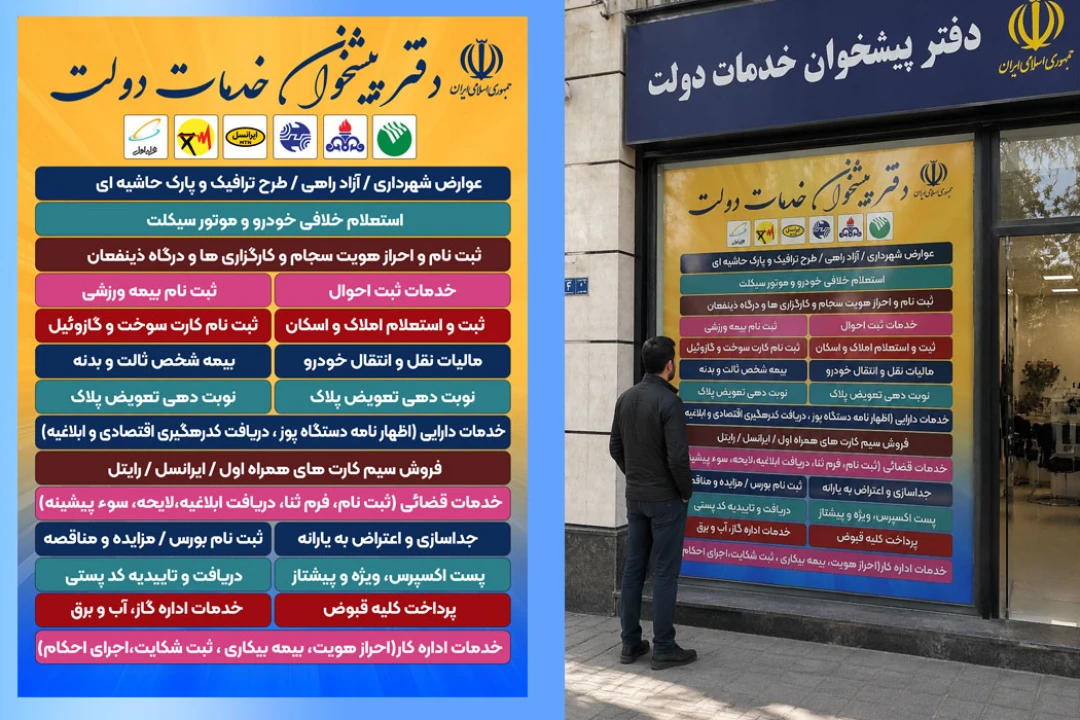 بنر پشت شیشه دفتر پیشخوان