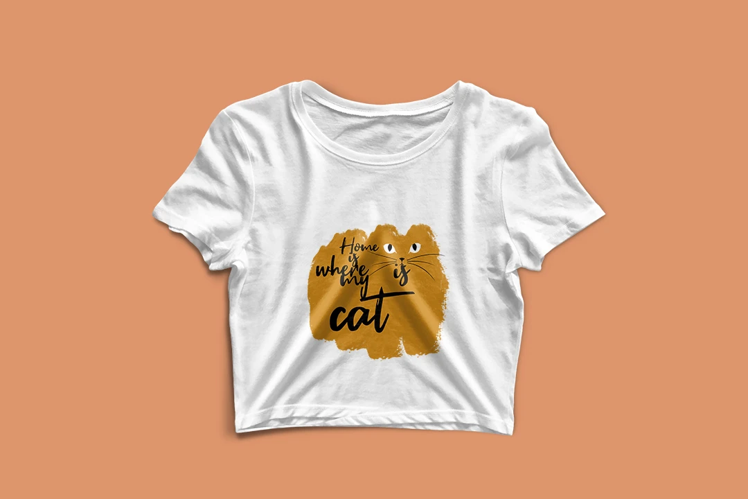 طرح کراپ تیشرت زنانه (Home Is where my cat is)