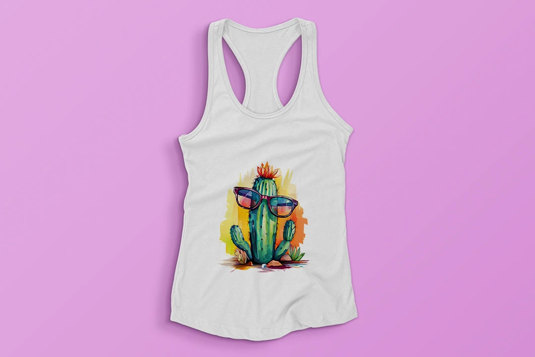 طرح تاپ رکابی زنانه (Cactus with glasses)