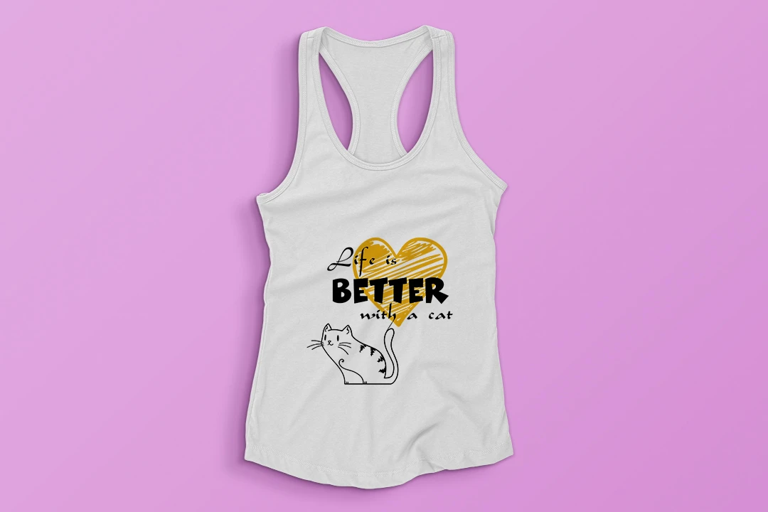 طرح تاپ رکابی زنانه (Life is better with a cat)