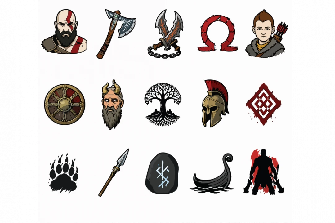 پک 15 عددی آیکون های 2 بعدی از بازی محبوب GOD OF WAR در فرمت وکتور