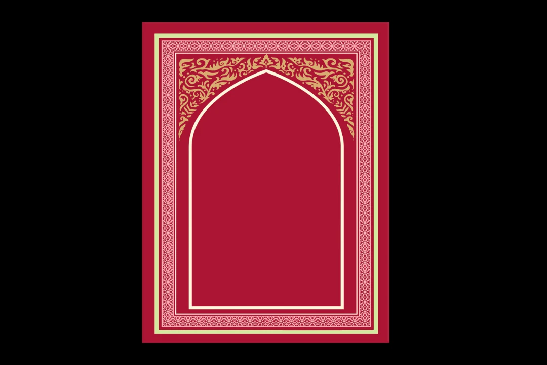 طرح محراب با حاشیه اسلیمی فایل لایه باز فتوشاپ با پس زمینه قرمز و حاشیه طلایی