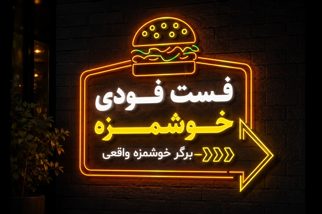 طرح لایه باز تابلو و لوگوی فست فود و برگر | فایل AI به همراه فونت فارسی (قابل ویرایش)