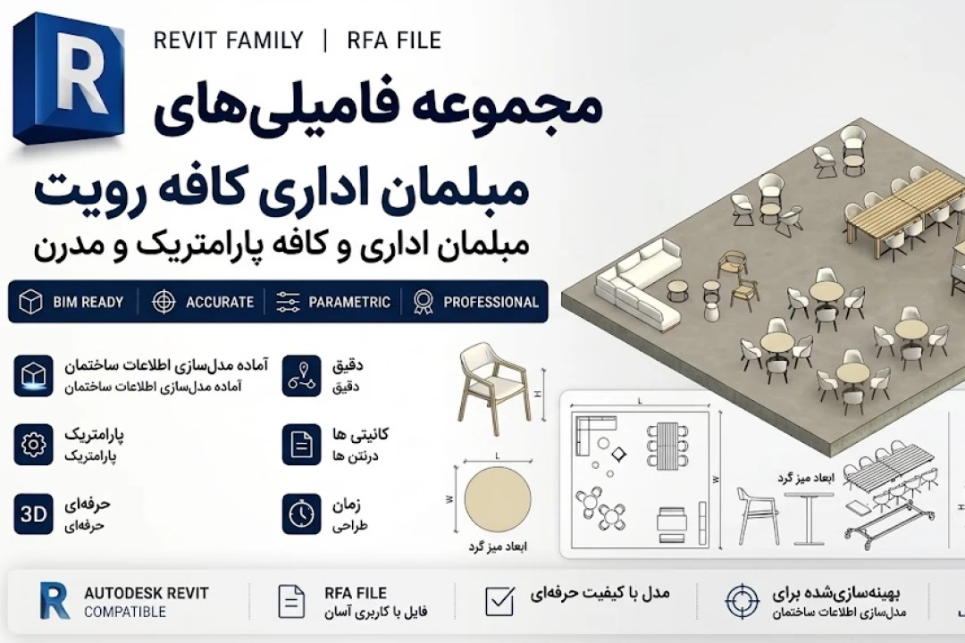 فایل رویت (Revit) مبلمان اداری  (Office furniture) قابل پیوست به نقشه های معماری پروژه های صنعتی و ساختمانی (با فرمت .rfa)