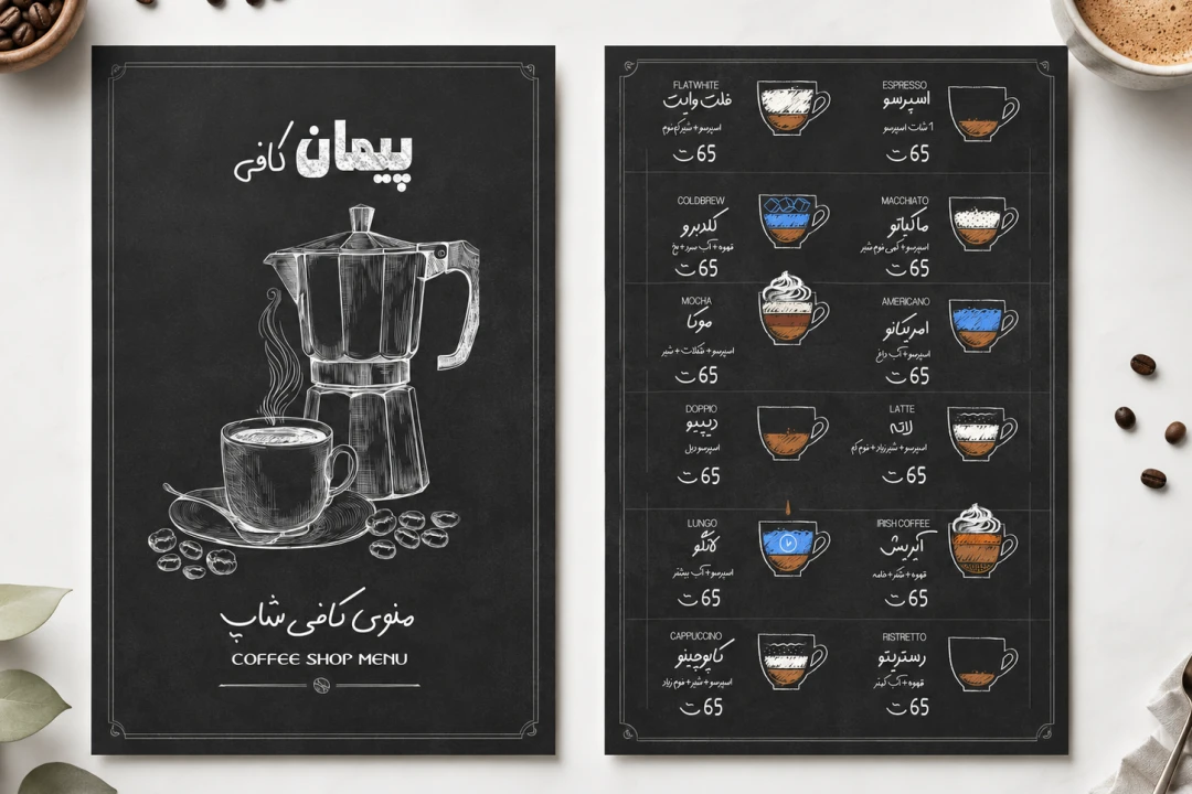 منوی کافی‌شاپ حرفه ای
