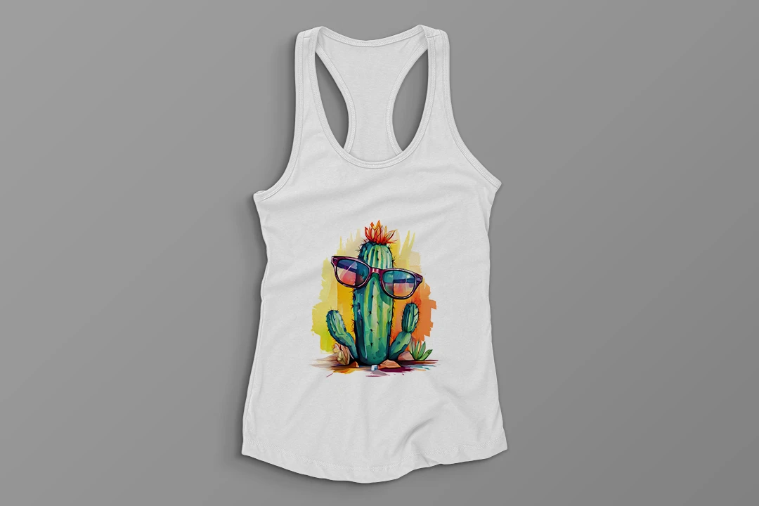 طرح تاپ رکابی زنانه (Cactus with glasses)