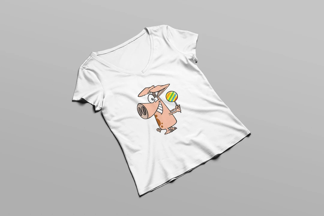 طرح لباس آستین کوتاه دخترانه (Happy Pig With Lollipop)