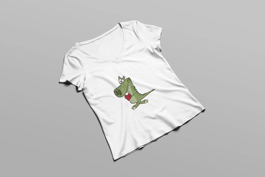 طرح لباس آستین کوتاه دخترانه (Dino With Red Heart)