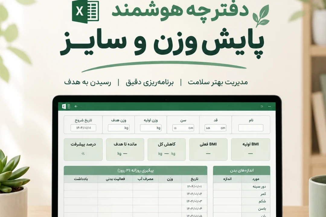 دفترچه هوشمند پایش وزن و سایز | فایل اکسل ثبت روزانه و اندازه‌گیری بدن