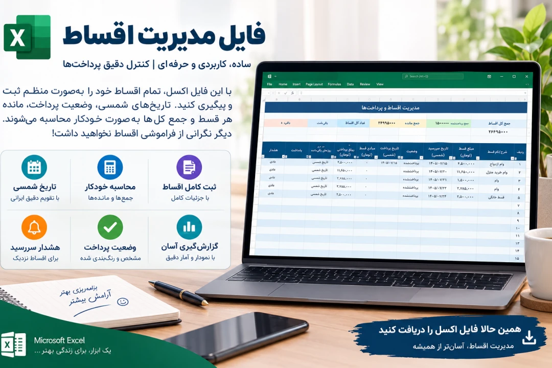 مدیریت اقساط فایل اکسل (قابل پرینت)