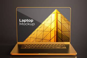 موکاپ لپ تاپ " Golden Laptop mockup premium