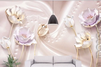 طرح پوستر پشت تلویزیون3 بعدی کاغذ دیواری گل های زیبا لایه باز