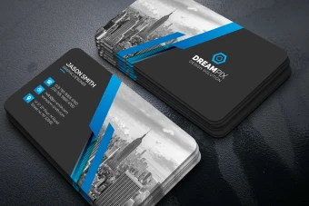 کارت ویزیت آبی و مشکی لایه باز فتوشاپ