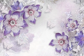 طرح پوستر پشت تلویزیون کاغذ دیواری  گلهای بنفش سه بعدی