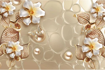 طرح پوستر  پشت تلویزیون کاغذ دیواری لایه باز گل و مروارید