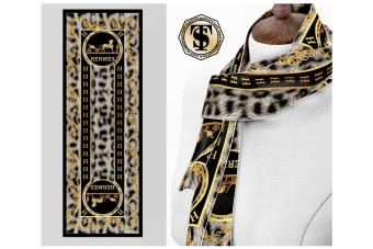 دانلود طرح شال مشکی با حاشیه ی پلنگی و زنجیری و مارک هرمس