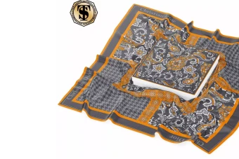 دانلود طرح روسری پاییزه ترنجی آماده چاپ دیجیتال طوسی و نارنجی و با مارک کریستین دیور