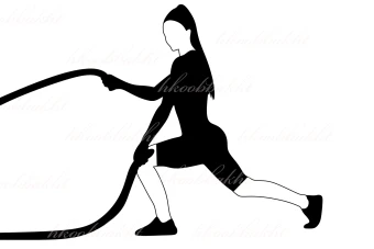 دانلود طرح وکتور زن بدنساز در حال ورزش کردن و حرکت دادن طناب های سنگین جهت طراحی تراکت تبلیغاتی بدنسازی