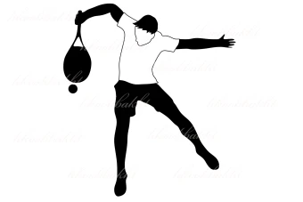 دانلود طرح وکتور مرد تنیسور در حال ضربه زدن به توپ تنیس با راکت