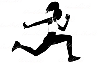 دانلود طرح وکتور زن ورزشکار با موهای بسته شده و لباس ورزشی و در حال پریدن جهت طراحی تراکت تبلیغاتی کلاس ورزشی بانوان