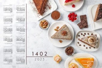 طرح لایه باز تقویم 1402 طرح کیک تولد