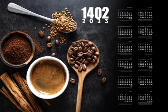طرح لایه باز تقویم سال 1402 طرح قهوه