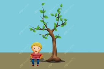 کاراکتر وکتور کودک نشسته کنار درخت در فتوشاپ (لایه باز)