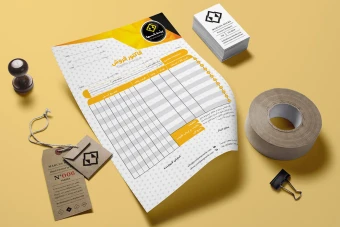 دانلود فاکتور فروش لایه‌باز با ترکیب رنگ زرد، نارنجی و خاکستری – طراحی پویا برای برندهای نوآور