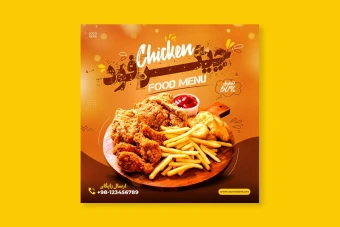تراکت لایه باز تبلیغاتی فست فود و چیکن فود | PSD سایز 20x20cm