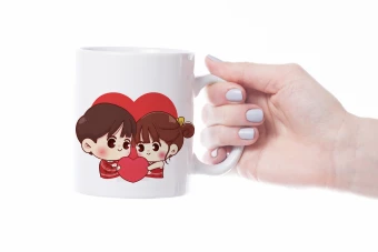 طرح  لایه باز موکاپ عاشقانه کاراکتر کارتونی ماگ به صورت وکتور و فتوشاپ psd