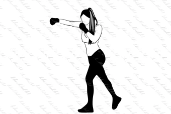 دانلود طرح وکتور دختر قدبلند و بوکسور در حال مشت زدن و ورزش کردن جهت طراحی طراحان