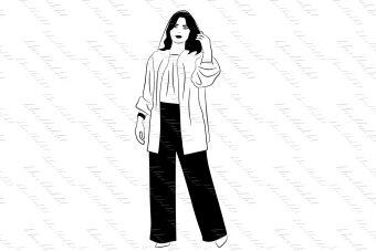 دانلود طرح وکتور زن با مانتو کتی و شلوار بگ و شال باز جهت طراحی تراکت تبلیغاتی مانتوفروشی