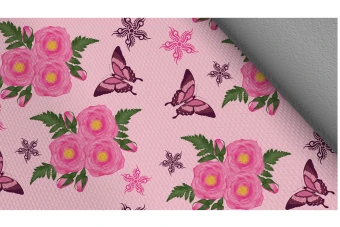 دانلود طرح پترن گل رز صورتی و پروانه های بنفش و صورتی و ستاره های بنفش و صورتی زیبا و با پس زمینه صورتی کمرنگ