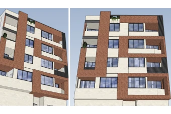 فایل اسکچاپ نمای ساختمانی مدرن با آجر و سنگ