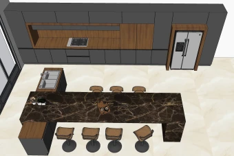 فایل اسکچاپ آشپزخانه خطی مدرن با ویو به بیرون