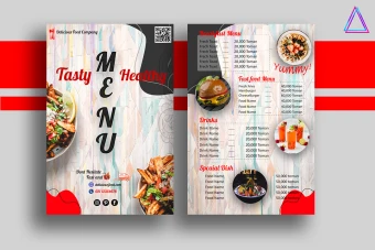 طرح لایه باز منوی رستوران قرمز و مشکی