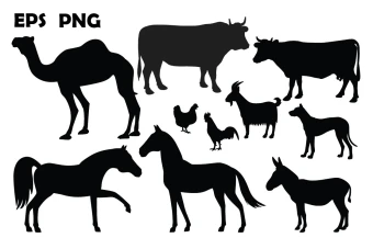 دانلود 10 طرح وکتور سیلوئت حیوانات مزرعه